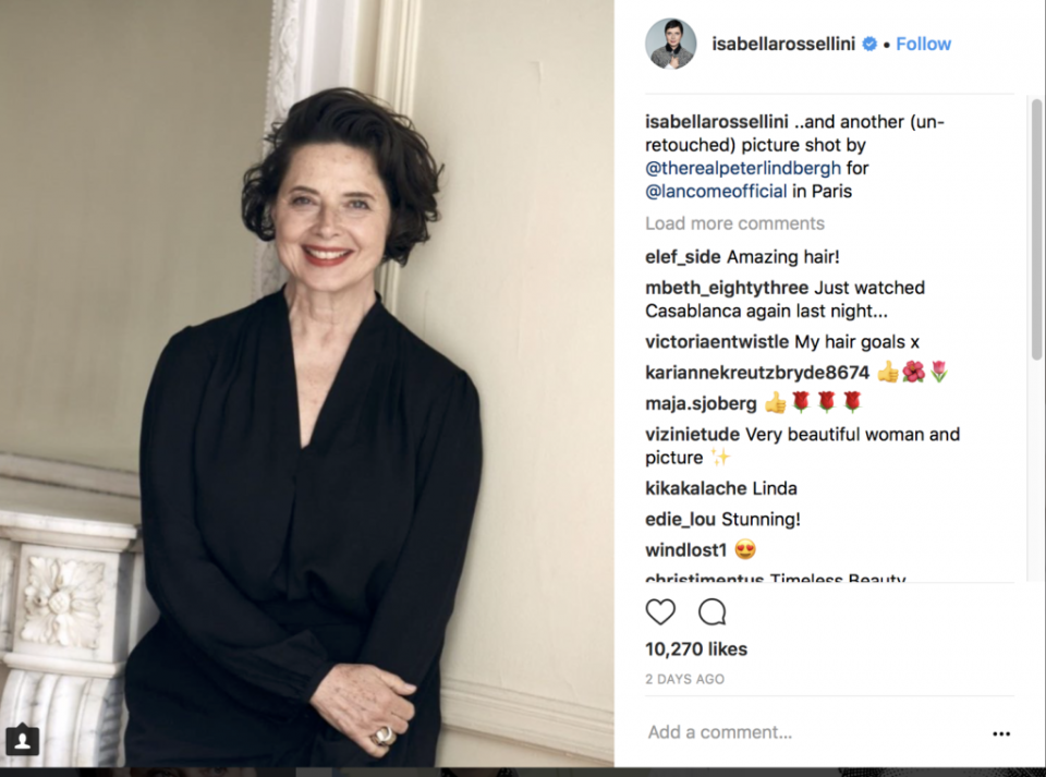 Isabella Rossellini volta à Lancôme aos 65
